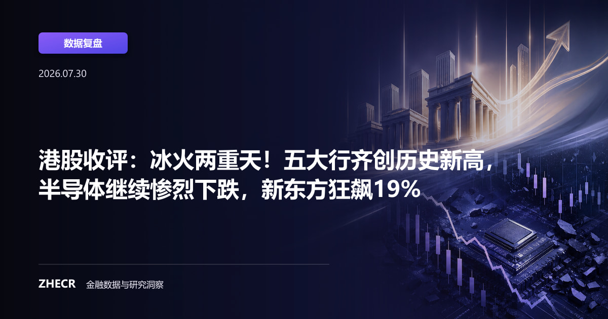 港股收评：冰火两重天！五大行齐创历史新高，半导体继续惨烈下跌，新东方狂飙19%