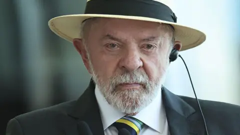 Getty Images Brazil President Luiz Inácio Lula da Silva photographed during a joint press conference with South Korea's president in Brazil in July