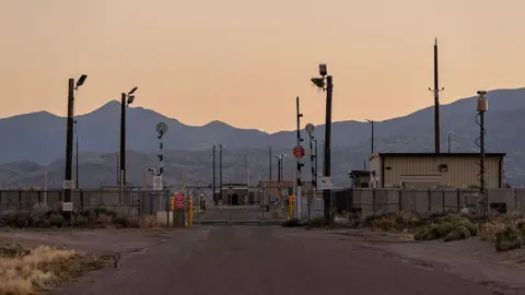 Getty Images The area outside Area 51 with the sun setting in the background