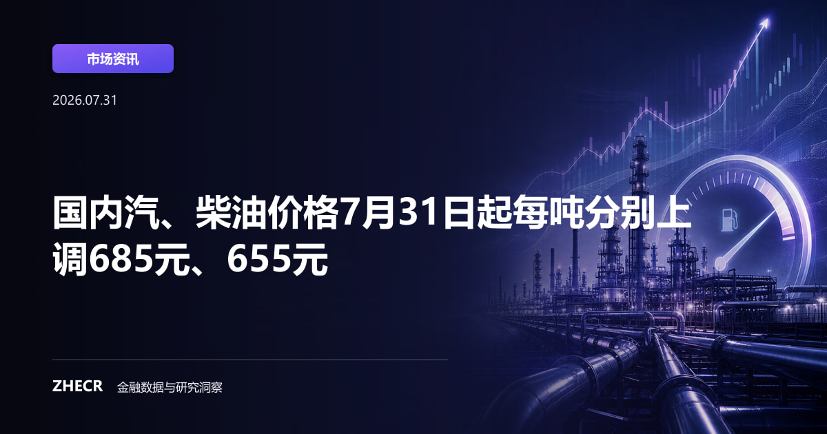 国内汽、柴油价格7月31日起每吨分别上调685元、655元