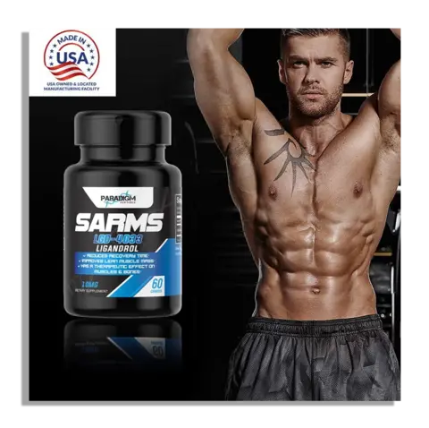 An advertisment for Paradigm SARMs showing a 'made in USA' label