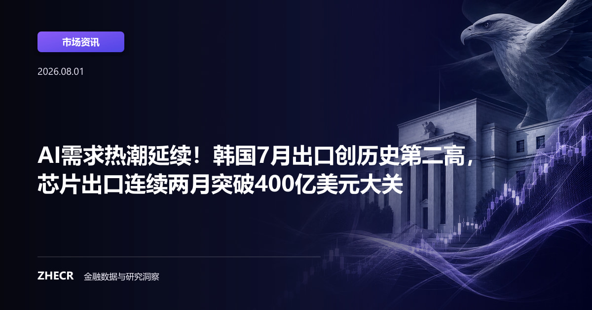 AI需求热潮延续！韩国7月出口创历史第二高，芯片出口连续两月突破400亿美元大关