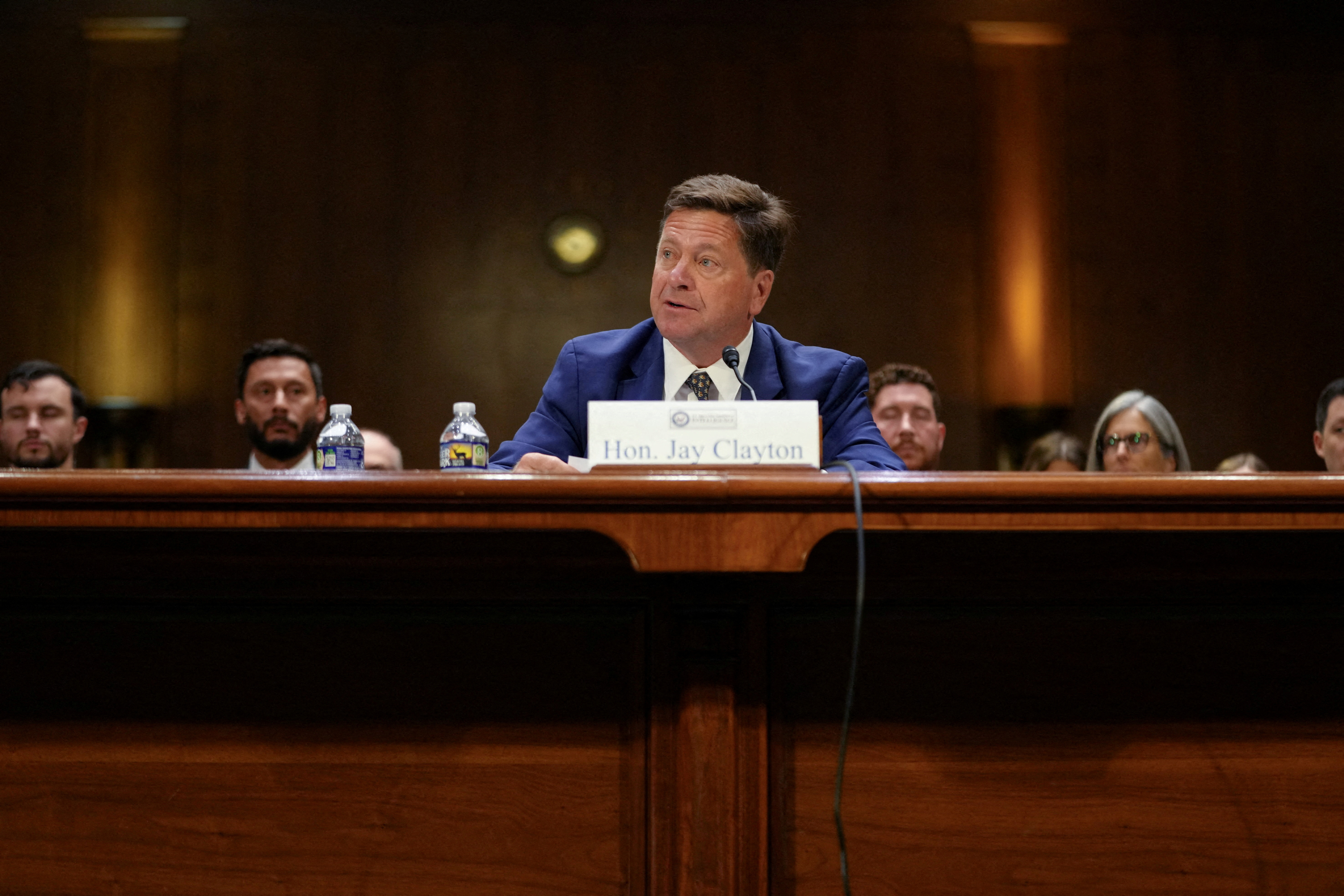 Jay Clayton testifies before a Senate Intelligence Committee confirmation hearing in Washington