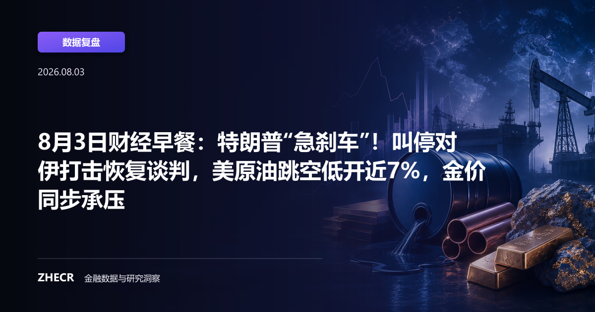 8月3日财经早餐：特朗普“急刹车”！叫停对伊打击恢复谈判，美原油跳空低开近7%，金价同步承压