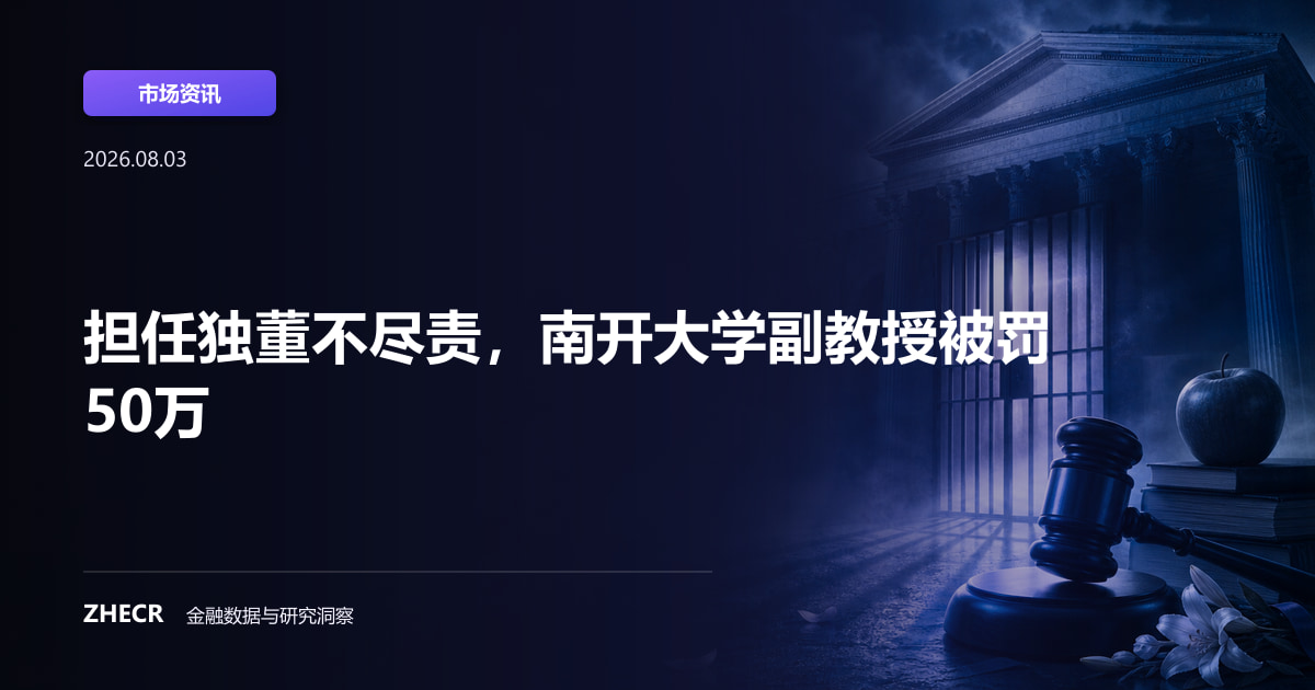 担任独董不尽责，南开大学副教授被罚50万