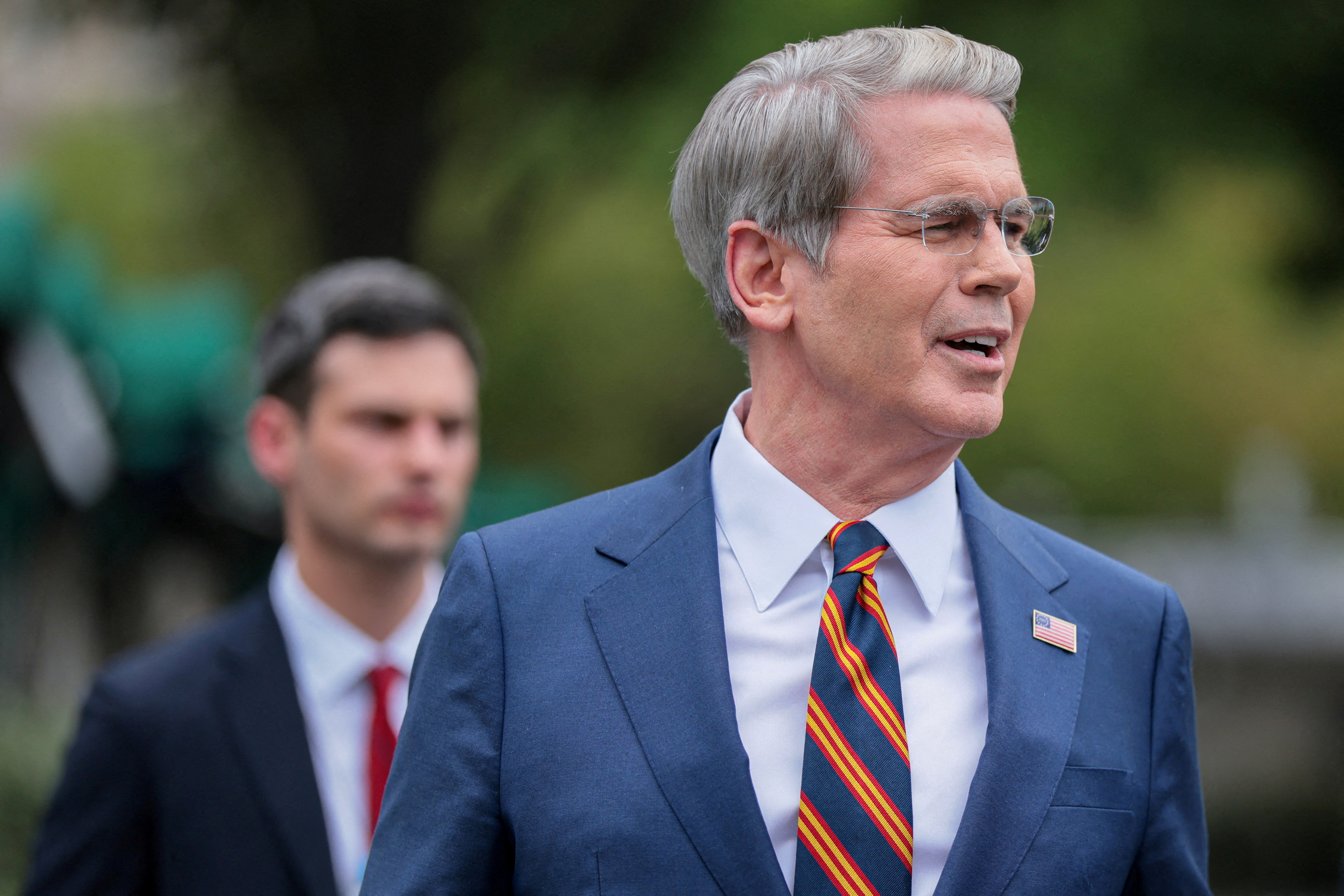U.S. Treasury Secretary Scott Bessent speaks to members of the media at the White House