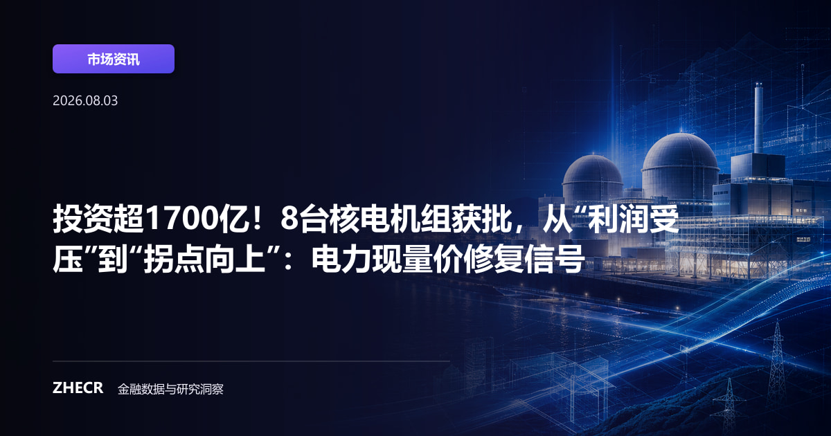投资超1700亿！8台核电机组获批，从“利润受压”到“拐点向上”：电力现量价修复信号