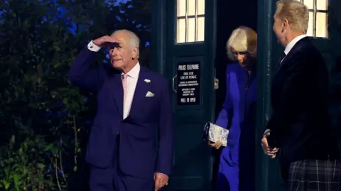 Getty Images The King and Queen Camilla arrived at the opening ceremony in a Tardis with Olympic cycling legend Sir Chris Hoy.