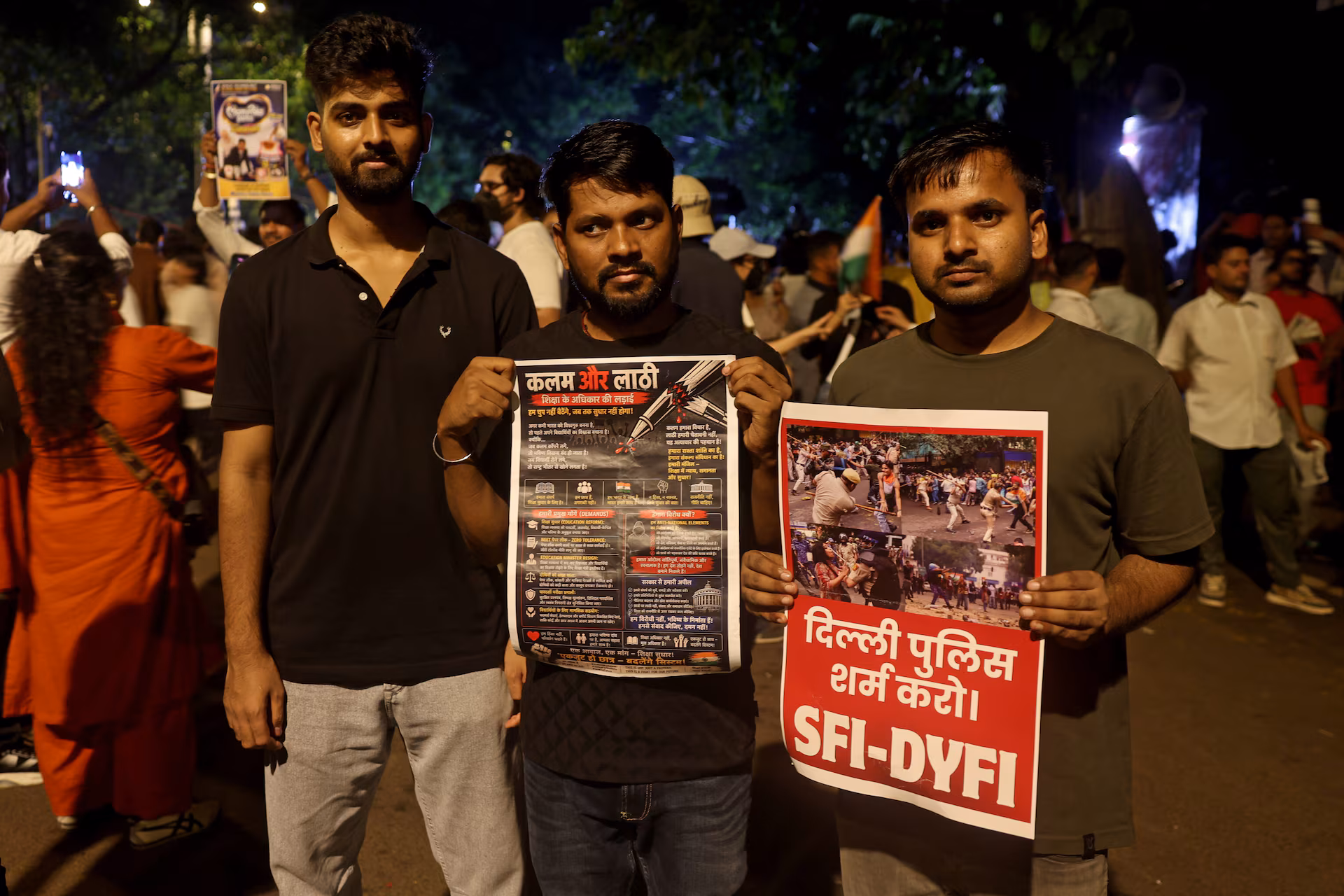 Ashok Kumar and his friends attend a protest in New Delhi