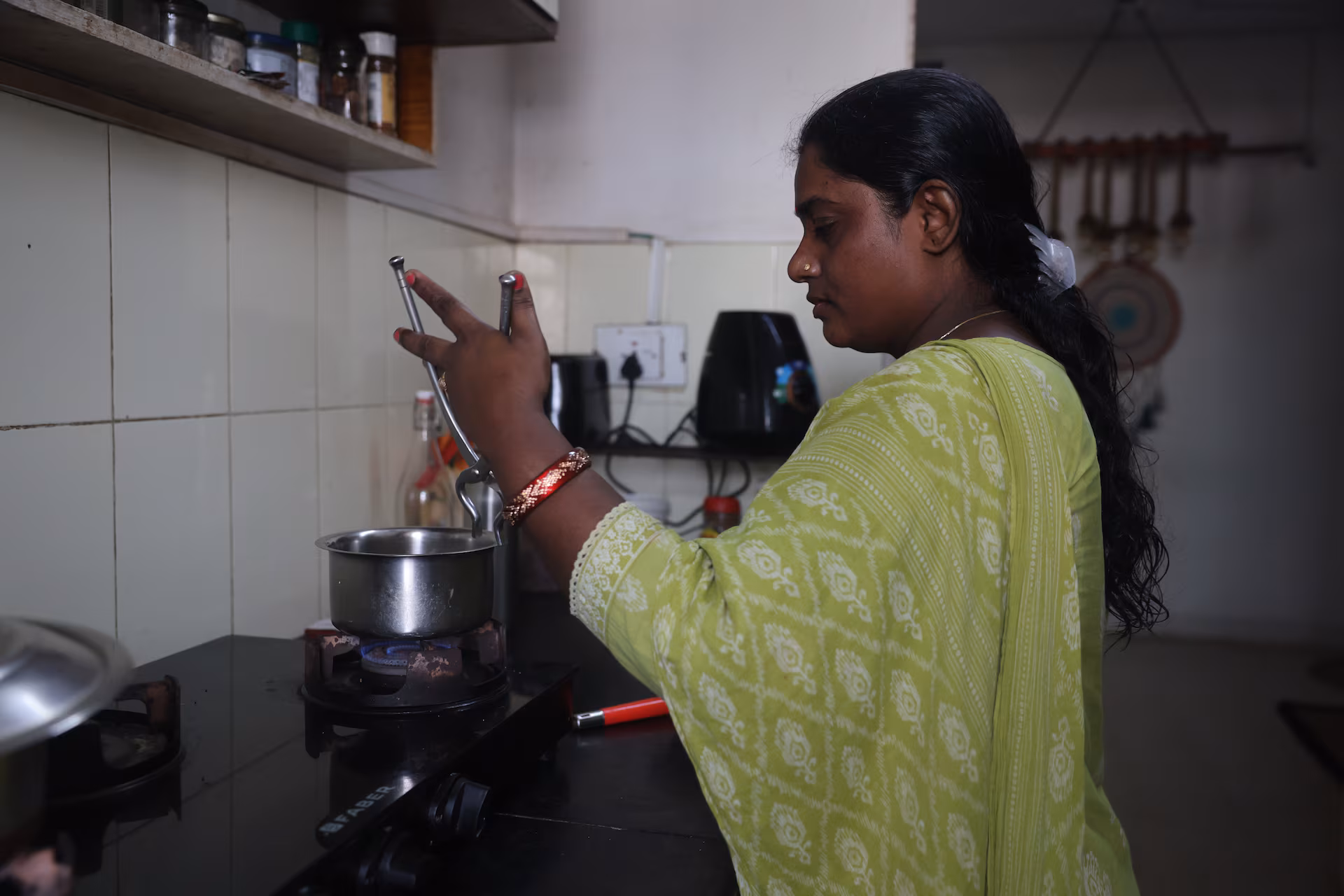 Mamta Singh, a housekeeper whose 21-year-old daughter appeared in the medical entrance exam, works in Mumbai