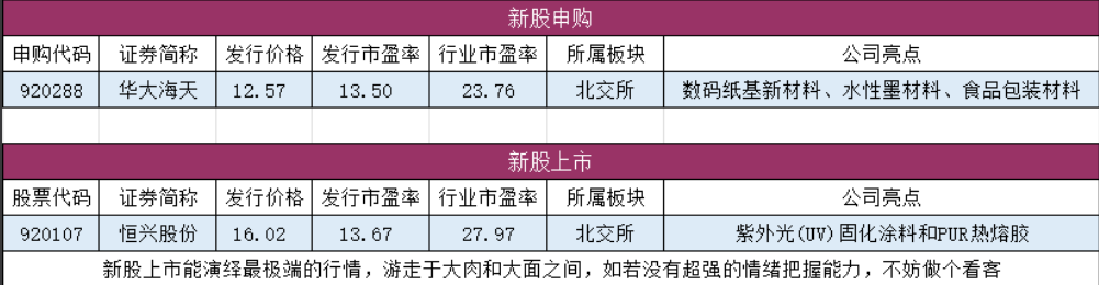 新股申购与上市安排表