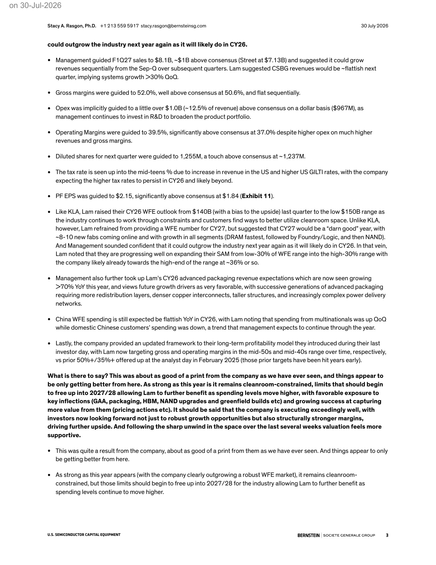 伯恩斯坦-泛林集团（LRCX.US）：2026财年四季度业绩回顾：相当出色！-260730 - 第 3 页