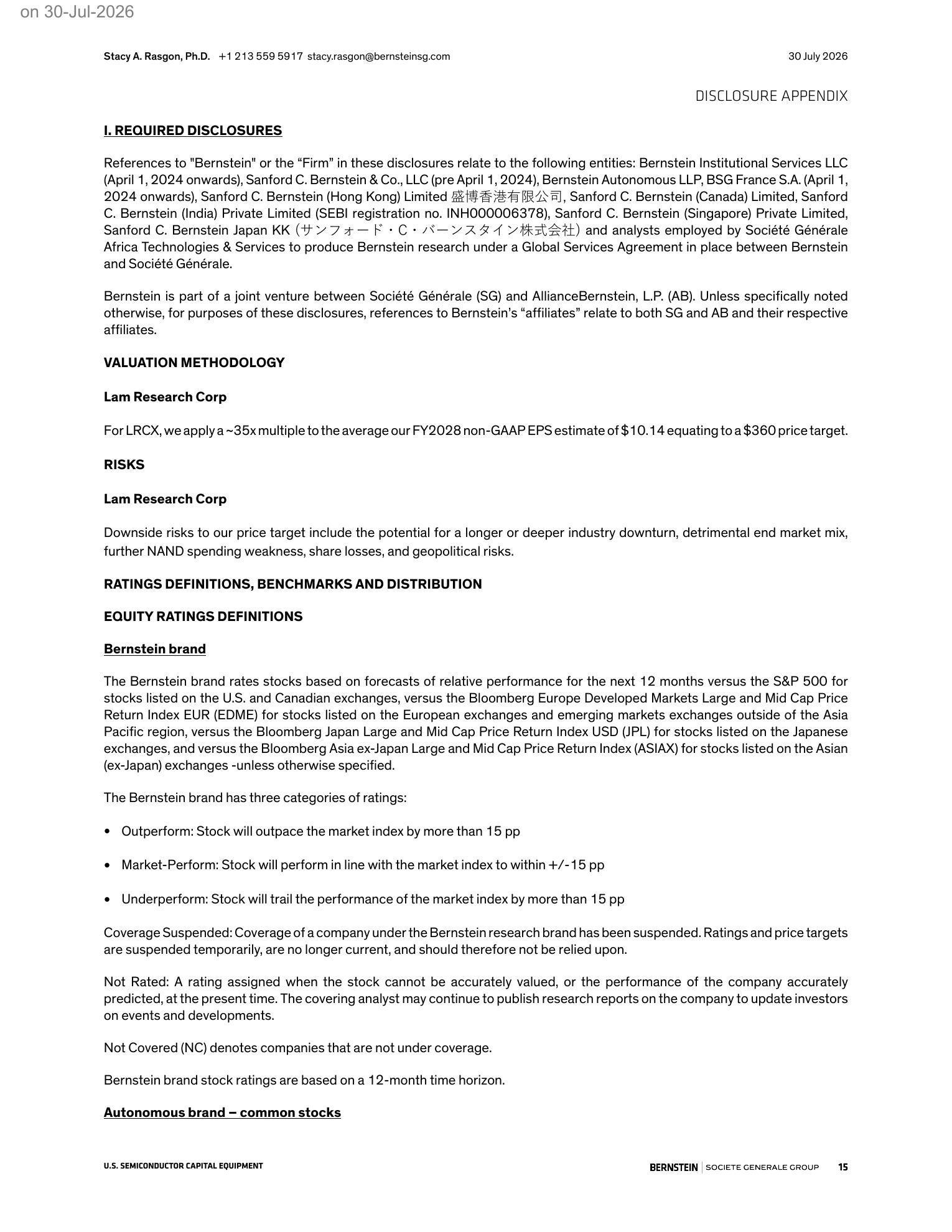 伯恩斯坦-泛林集团（LRCX.US）：2026财年四季度业绩回顾：相当出色！-260730 - 第 15 页