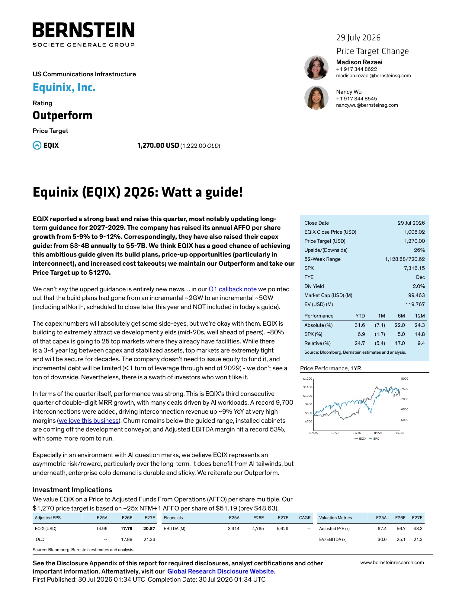 伯恩斯坦-易昆尼克斯（EQIX.US）2026年二季度财报点评：电力能耗指引超预期，亮点十足！-260729 - 第 1 页