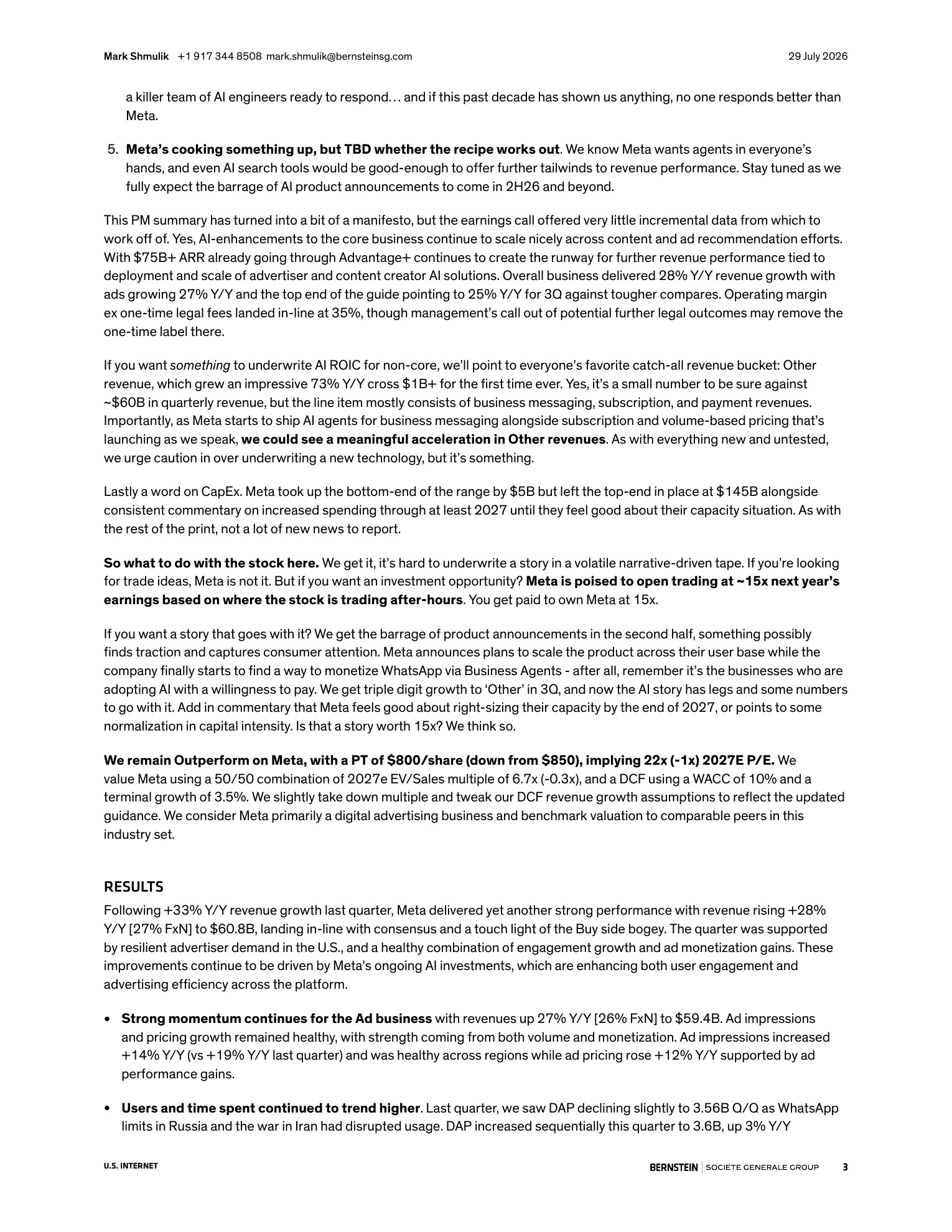 伯恩斯坦-Meta Platforms（META.US）2026年二季度业绩点评：Meta正在规避沦为第二个TikTok的困境-260729 - 第 3 页
