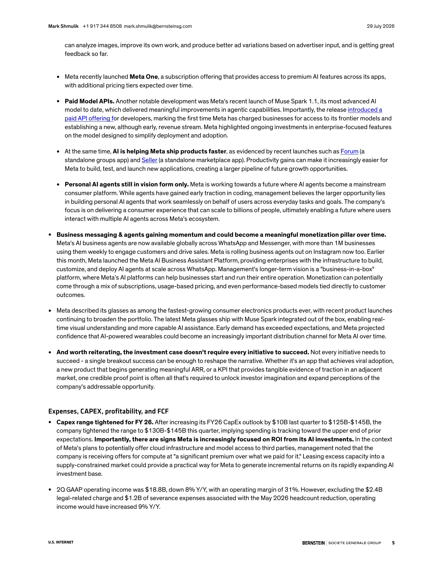 伯恩斯坦-Meta Platforms（META.US）2026年二季度业绩点评：Meta正在规避沦为第二个TikTok的困境-260729 - 第 5 页