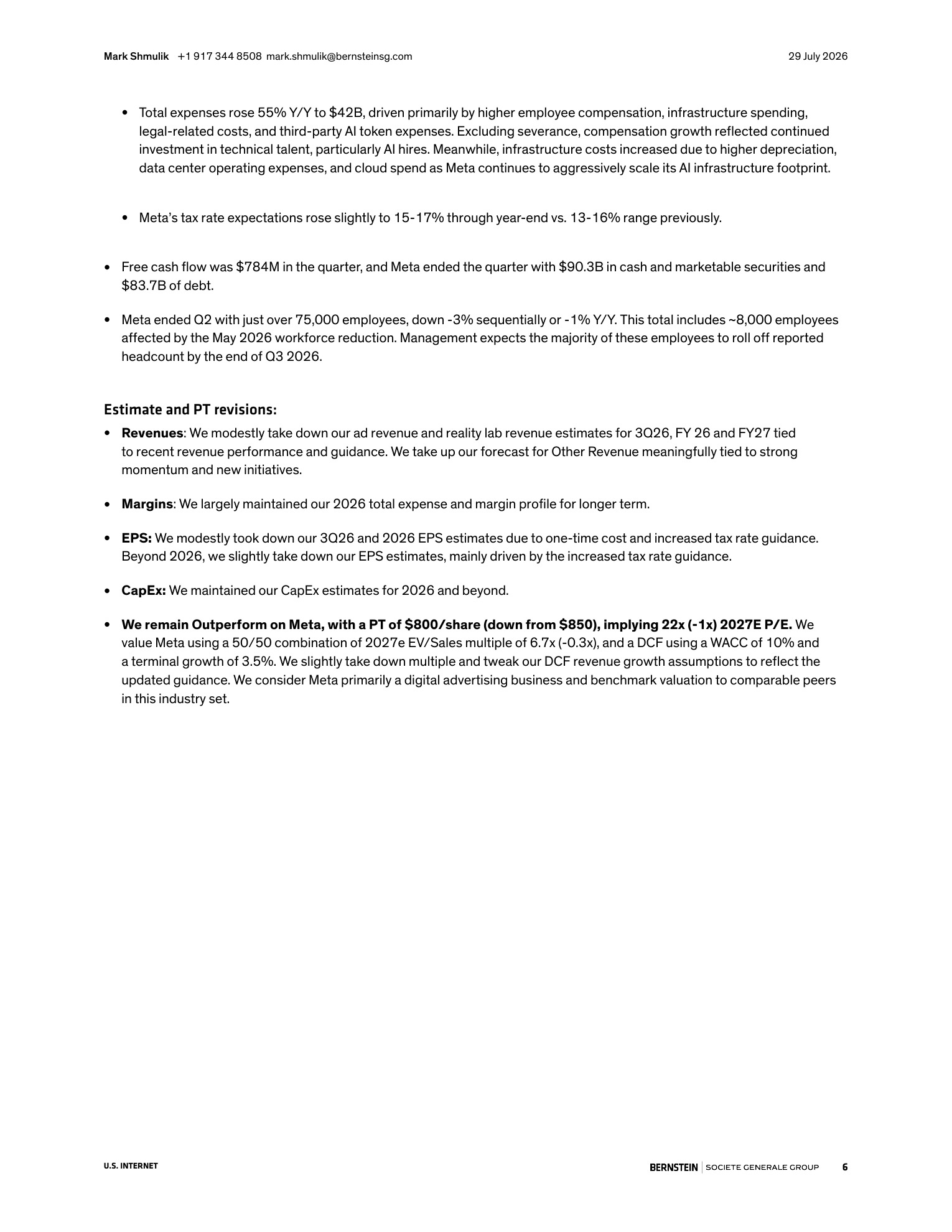 伯恩斯坦-Meta Platforms（META.US）2026年二季度业绩点评：Meta正在规避沦为第二个TikTok的困境-260729 - 第 6 页