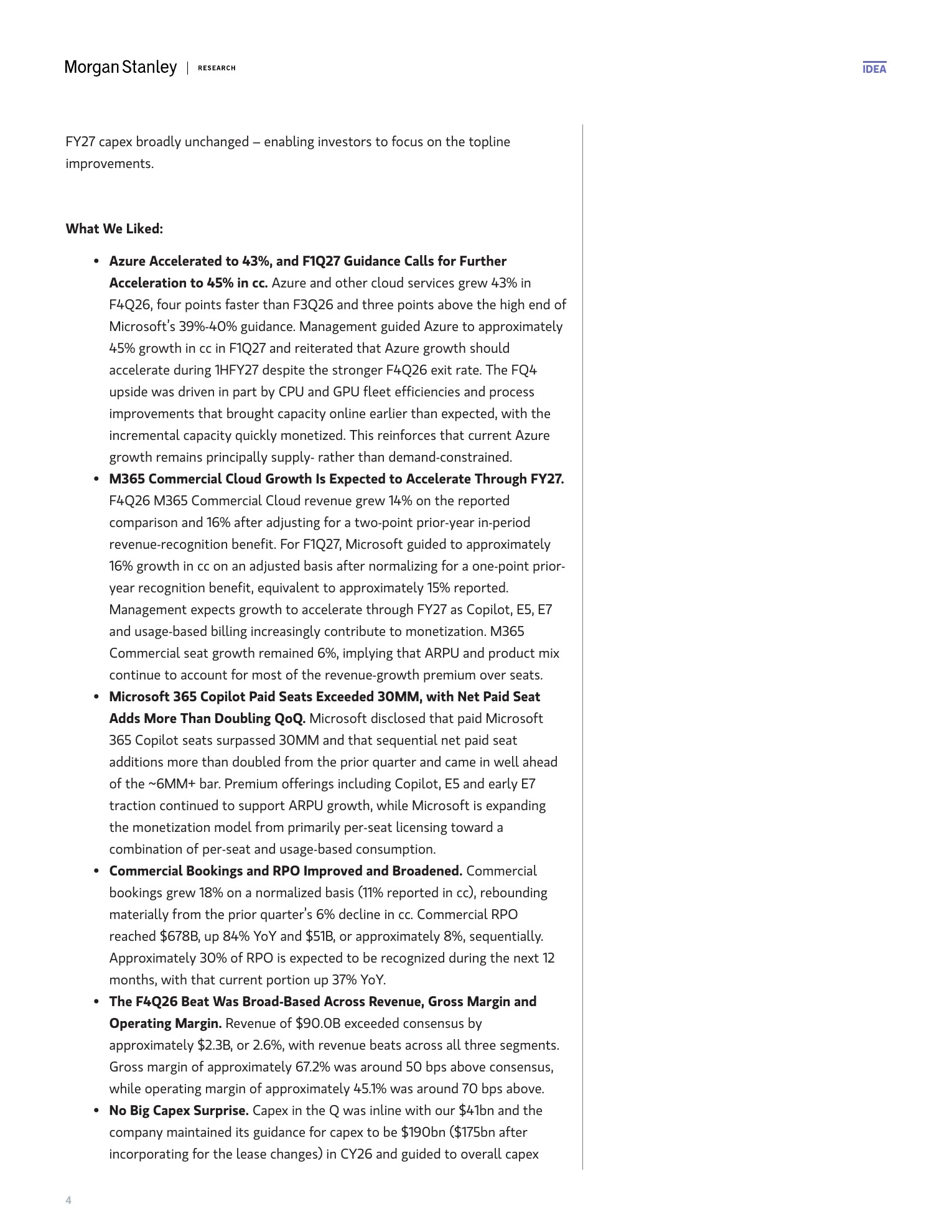 大摩-微软（MSFT.US）2026财年四季报点评：增长逻辑兑现-260730 - 第 4 页