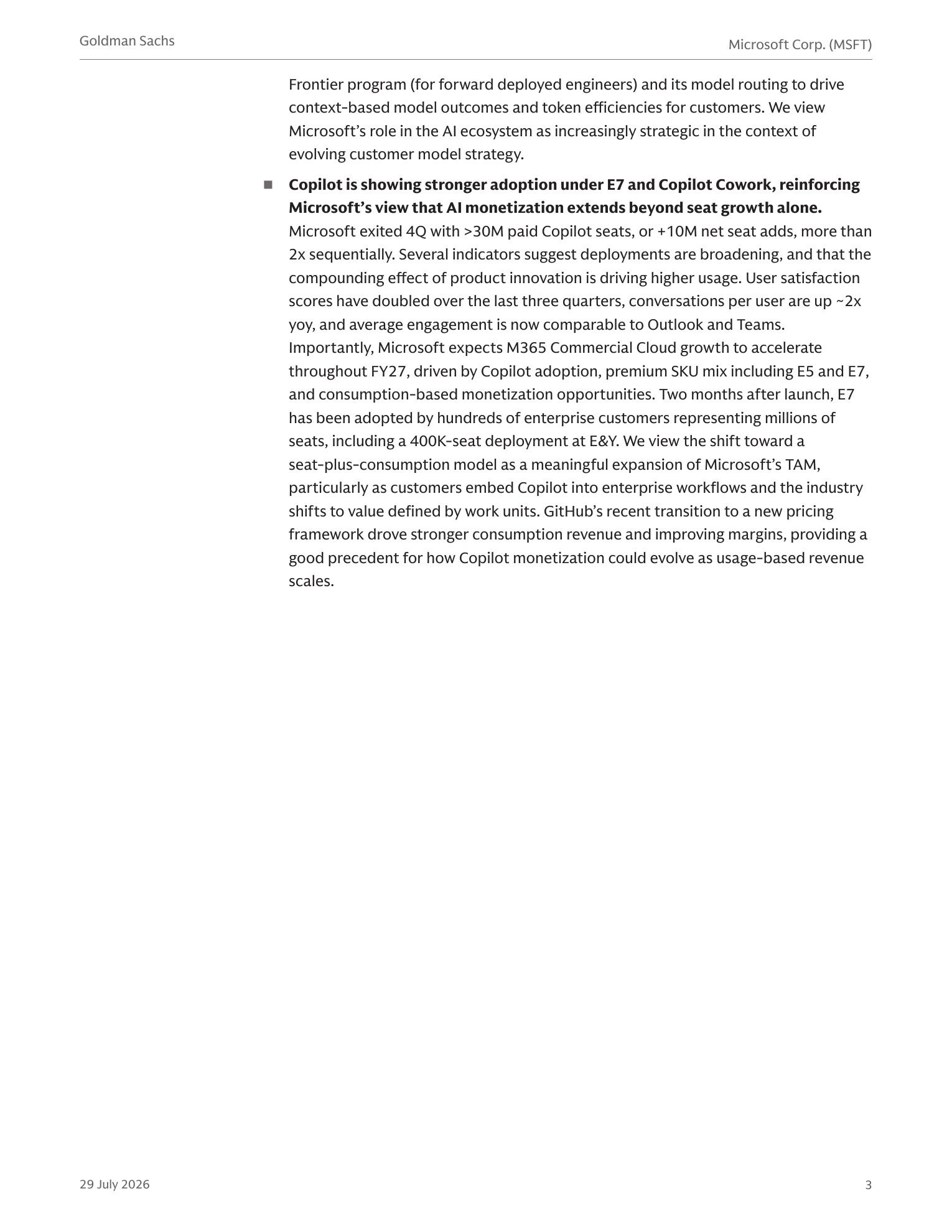 高盛-微软（MSFT.US）2026财年四季报：企业从追逐前沿模型转向布局前沿生态，微软战略地位持续抬升-260729 - 第 3 页