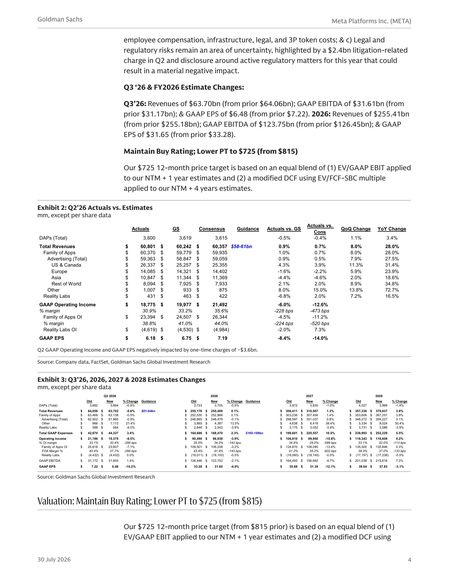 高盛-Meta Platforms（META.US）2026财年二季报点评：核心业务印证短期资本回报率，长期算力投入能见度仍待提升-270730 - 第 4 页
