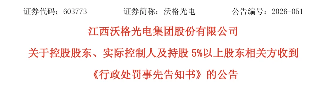 四连板牛股沃格光电实控人被罚相关资料图