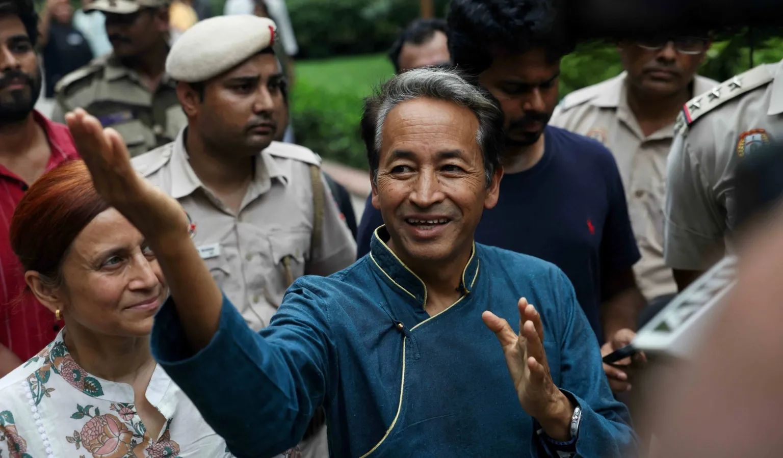 Reuters Sonam Wangchuk, an education activist who was on a hunger strike for 26 days to support the demand for resignation of India’s education minister, walks after paying homage at the Mahatma Gandhi memorial at Rajghat in New Delhi, India